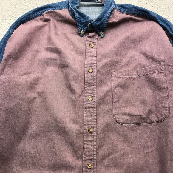 Vintage Bon Homme Button Down Denim Shirt Two Tone Mens Large Long Sleeve Pink - Picture 8 of 9
